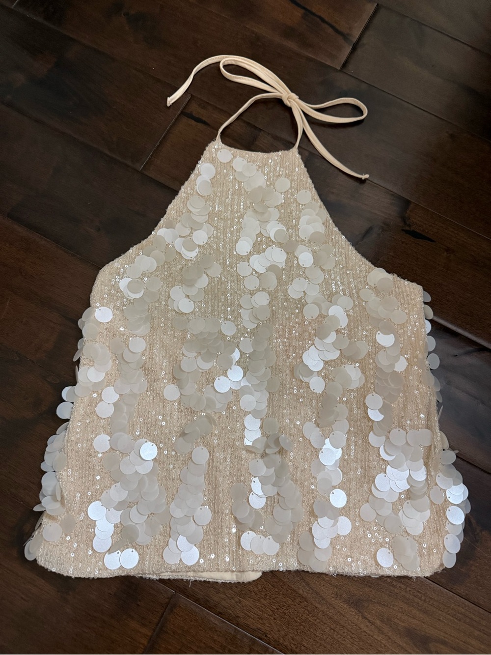 Edikted Ivory Sequin Halter Dress